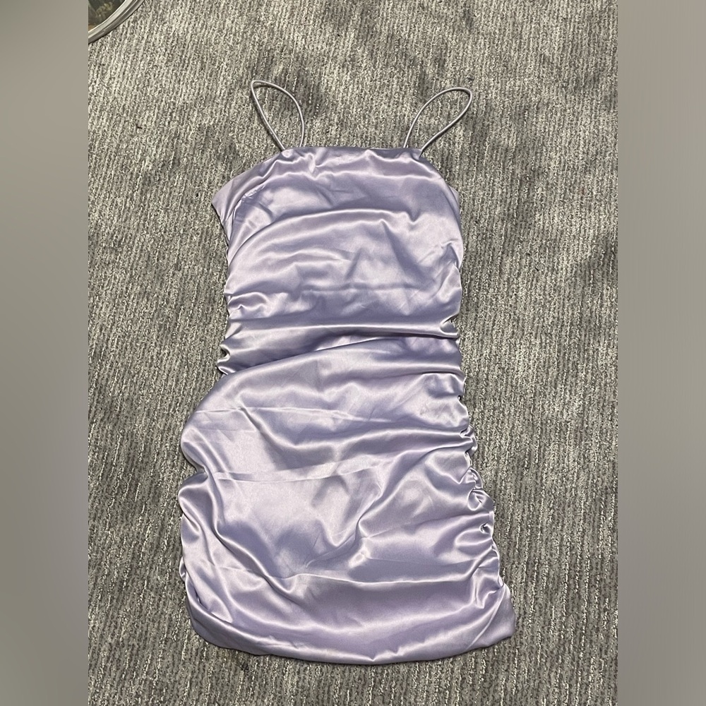 Purple silk spaghetti strap dress